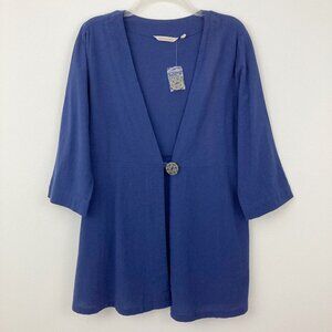 NWOT Soft Surroundings Benedetta Gauze Topper Cardigan Size M Navy Blue Cotton